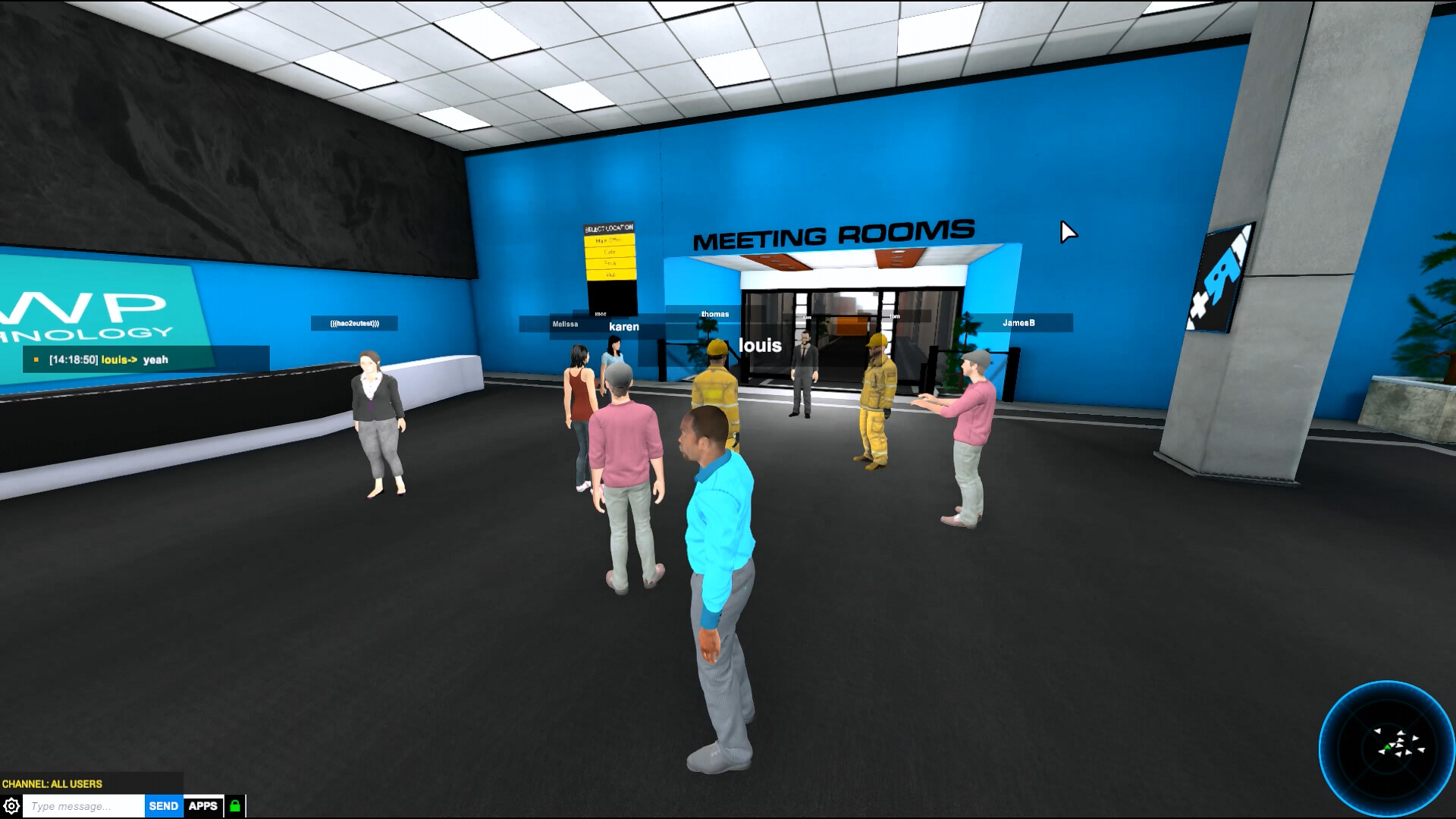 R&D.Construct virtual world meeting with several avatars